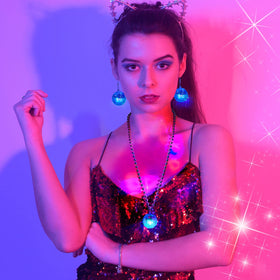Sasylvia disco ball necklace worn on the dance floor for nightlife.