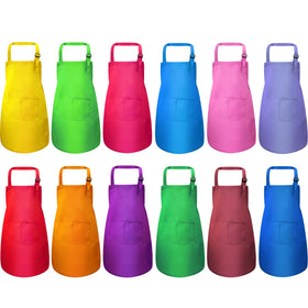 SATINIOR 12-piece kids apron pack in vibrant colors for painting and cooking.