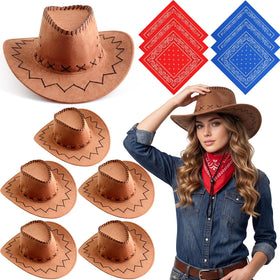 SATINIOR cowboy hat front view with adjustable neck drawstring for secure fit.