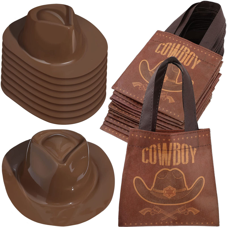 SATINIOR cowboy hats for kids in display, ideal for western party decor