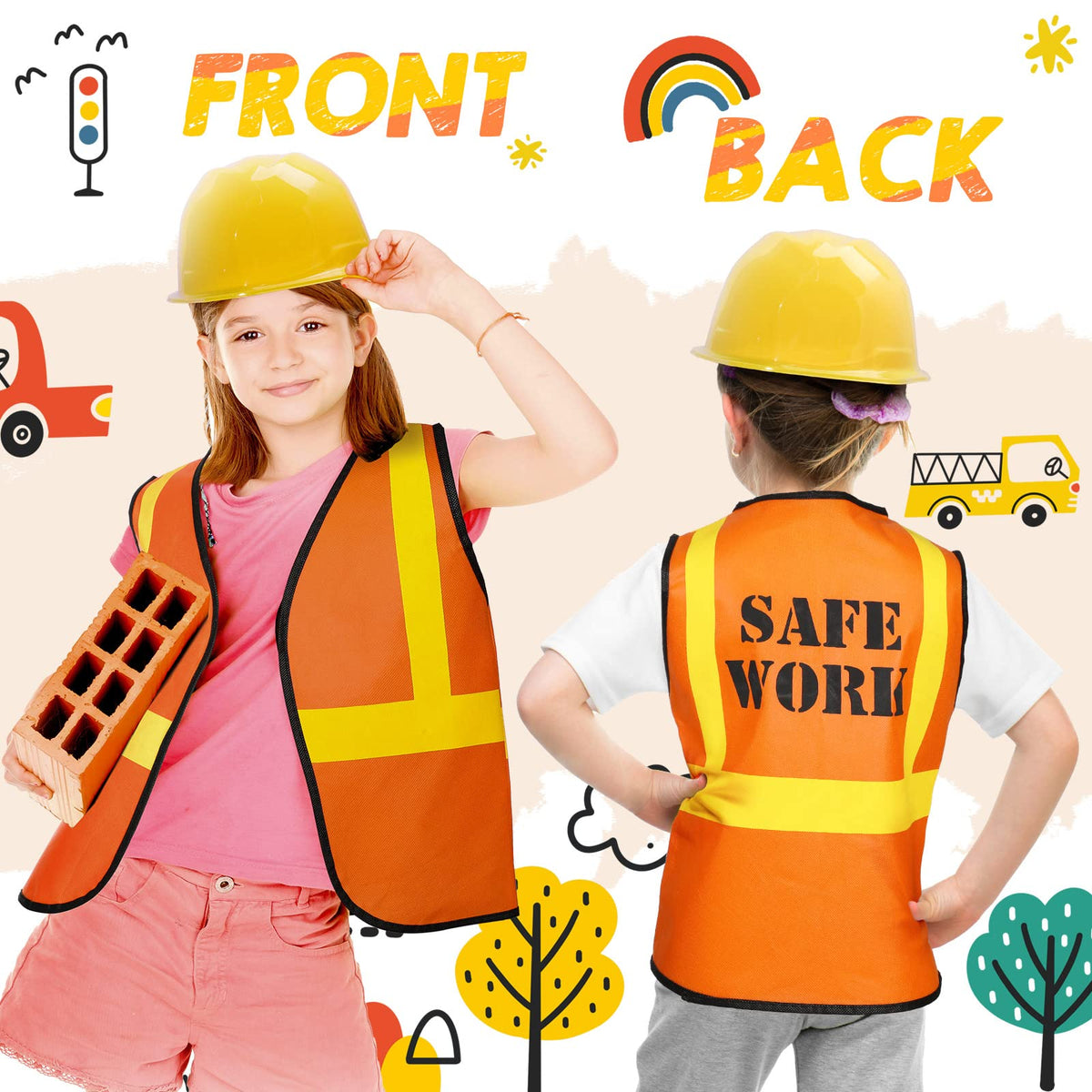SATINIOR orange vest and helmet for kids' parties and costumes