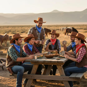 SATINIOR 12-piece box shows complete cowboy hat and bandanna set.