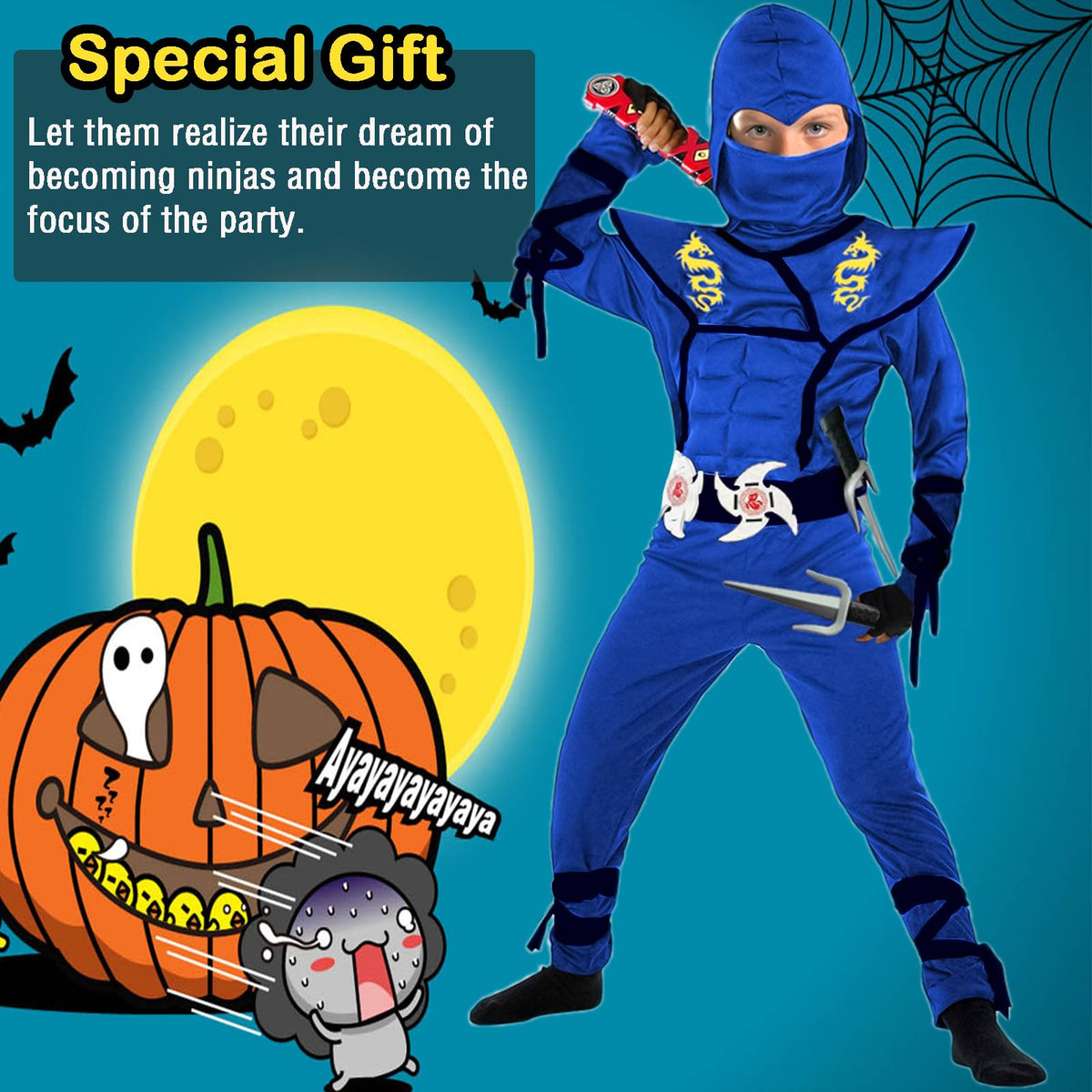 SATKULL Blue Ninja muscle bodysuit, flexible and easy to move in.