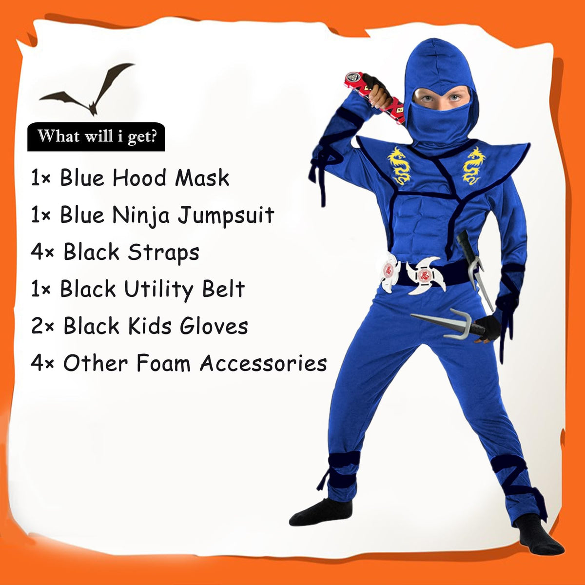 SATKULL Ninja costume accessories belt, straps, and gloves for action-packed scenes.