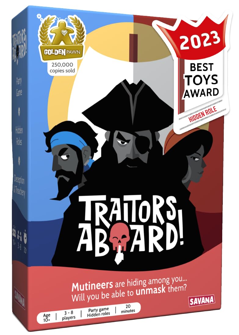 SAVANA Traitors Aboard box cover invites family game night with pirate art.