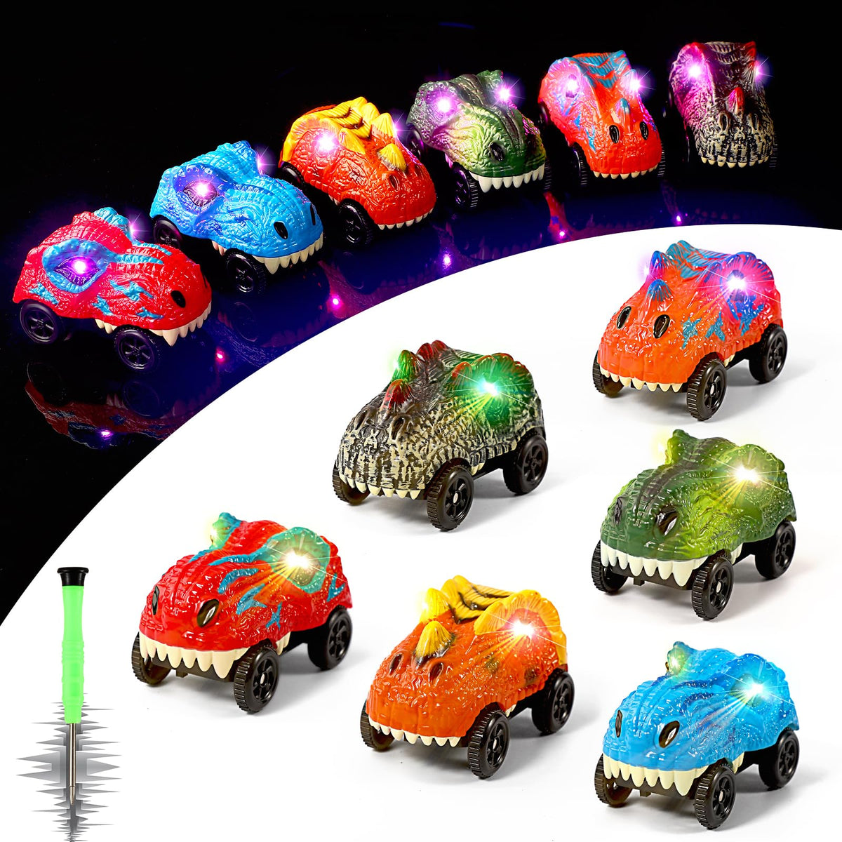 Save Unicorn dino track car with LED lights for glowing play on tracks