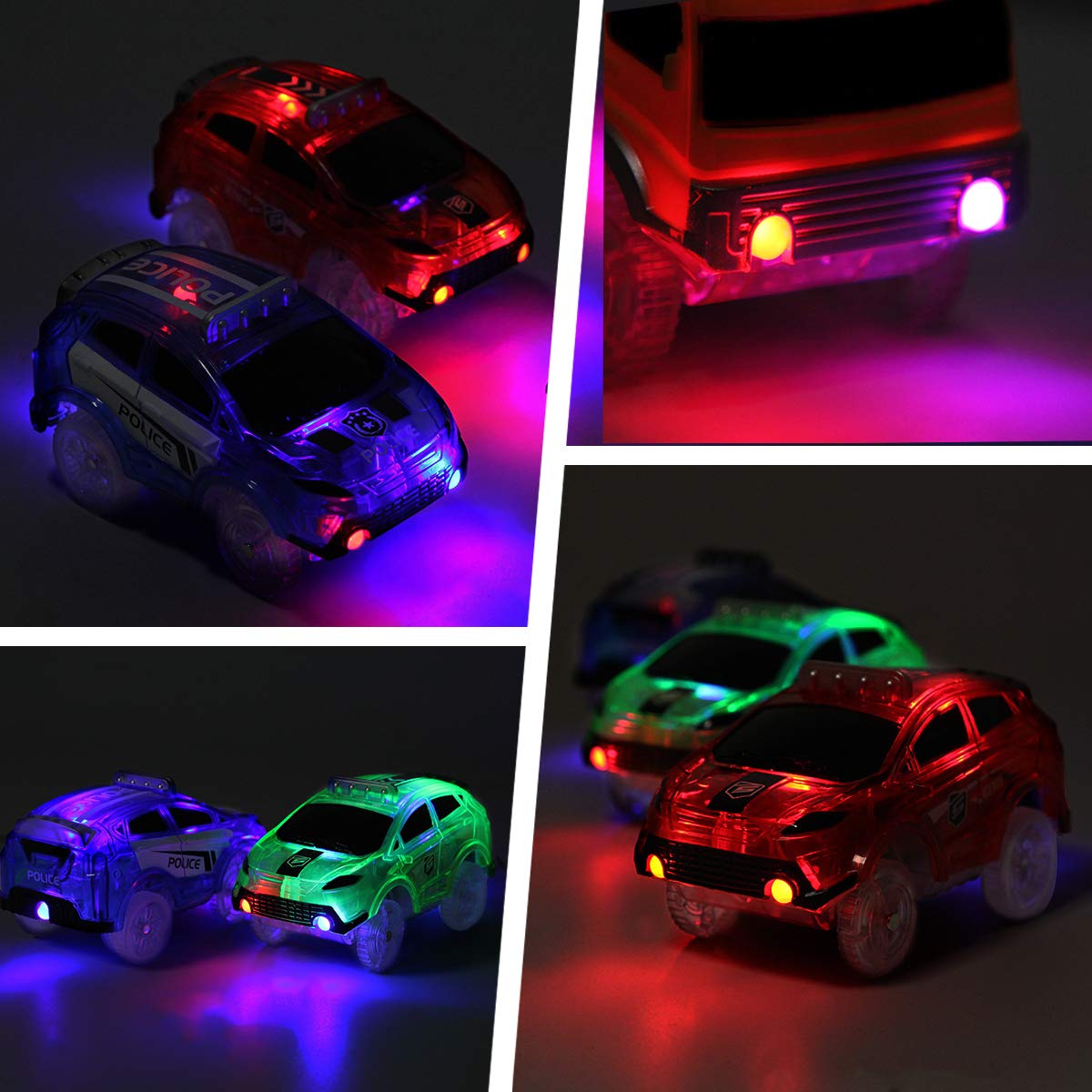 Closeup of LED lighting on Save Unicorn replacement cars