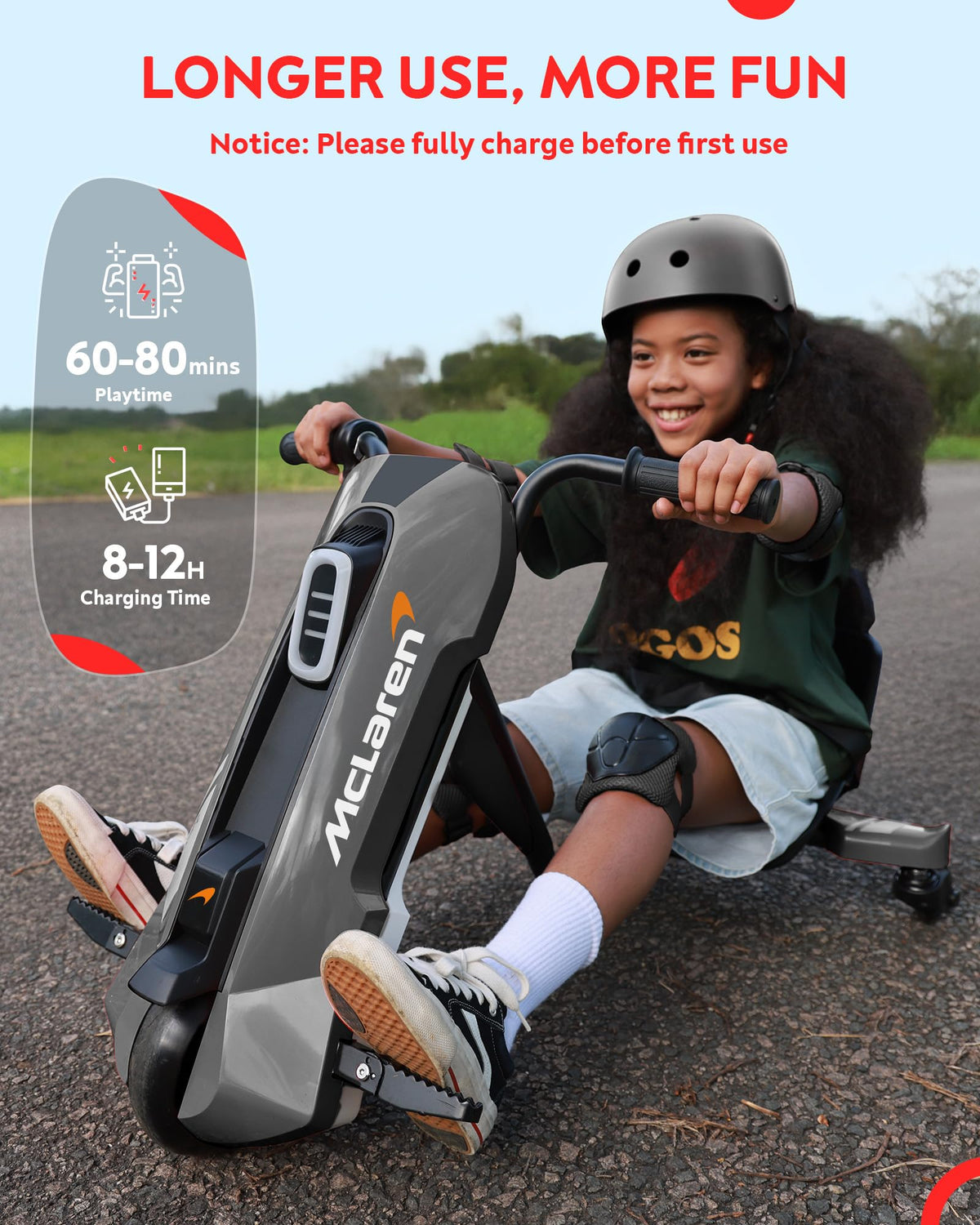 SaveJoy McLaren go-kart adjustable seat fits growing riders comfortably