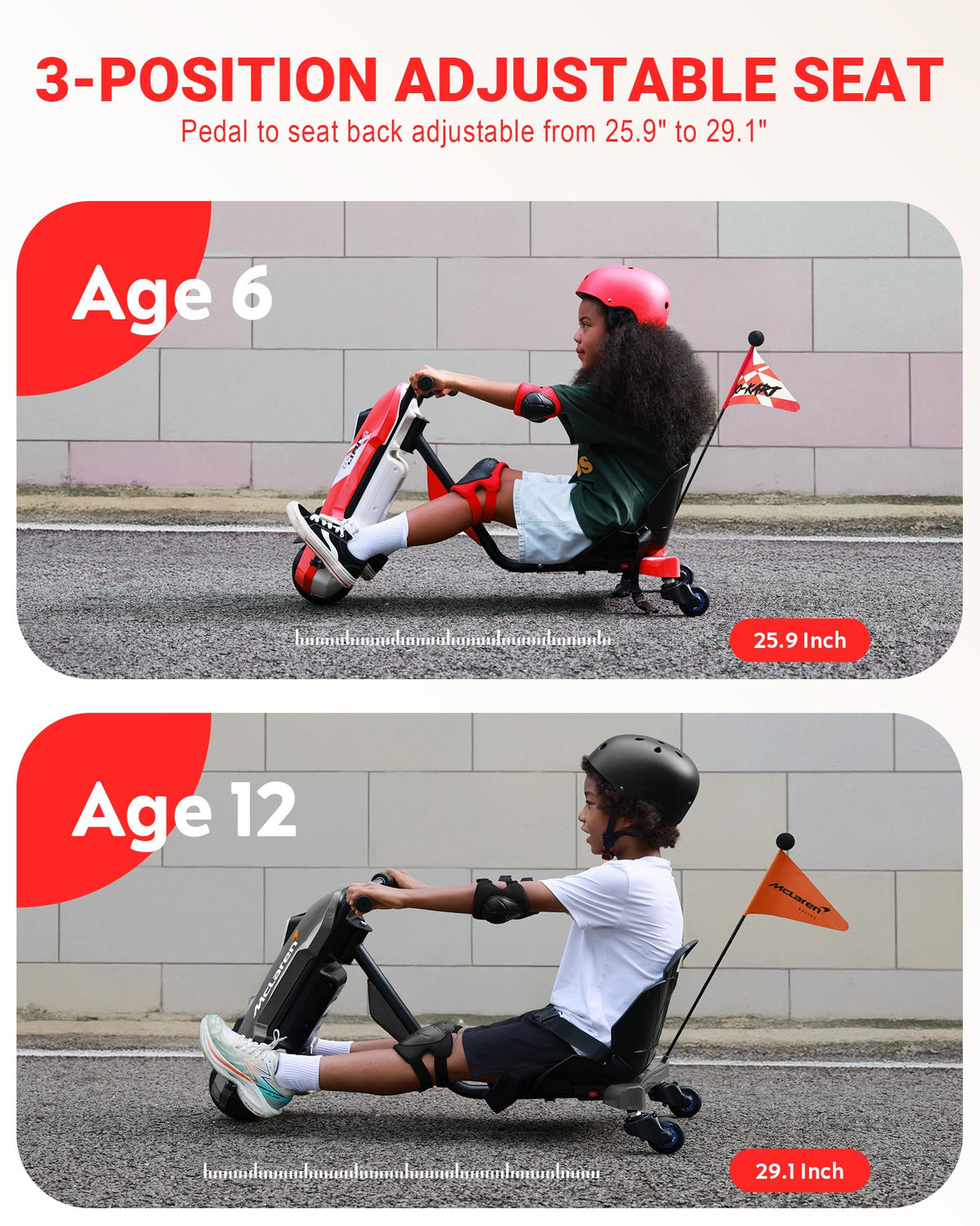 SaveJoy McLaren go-kart suitable for indoor and outdoor surfaces with durable wheels