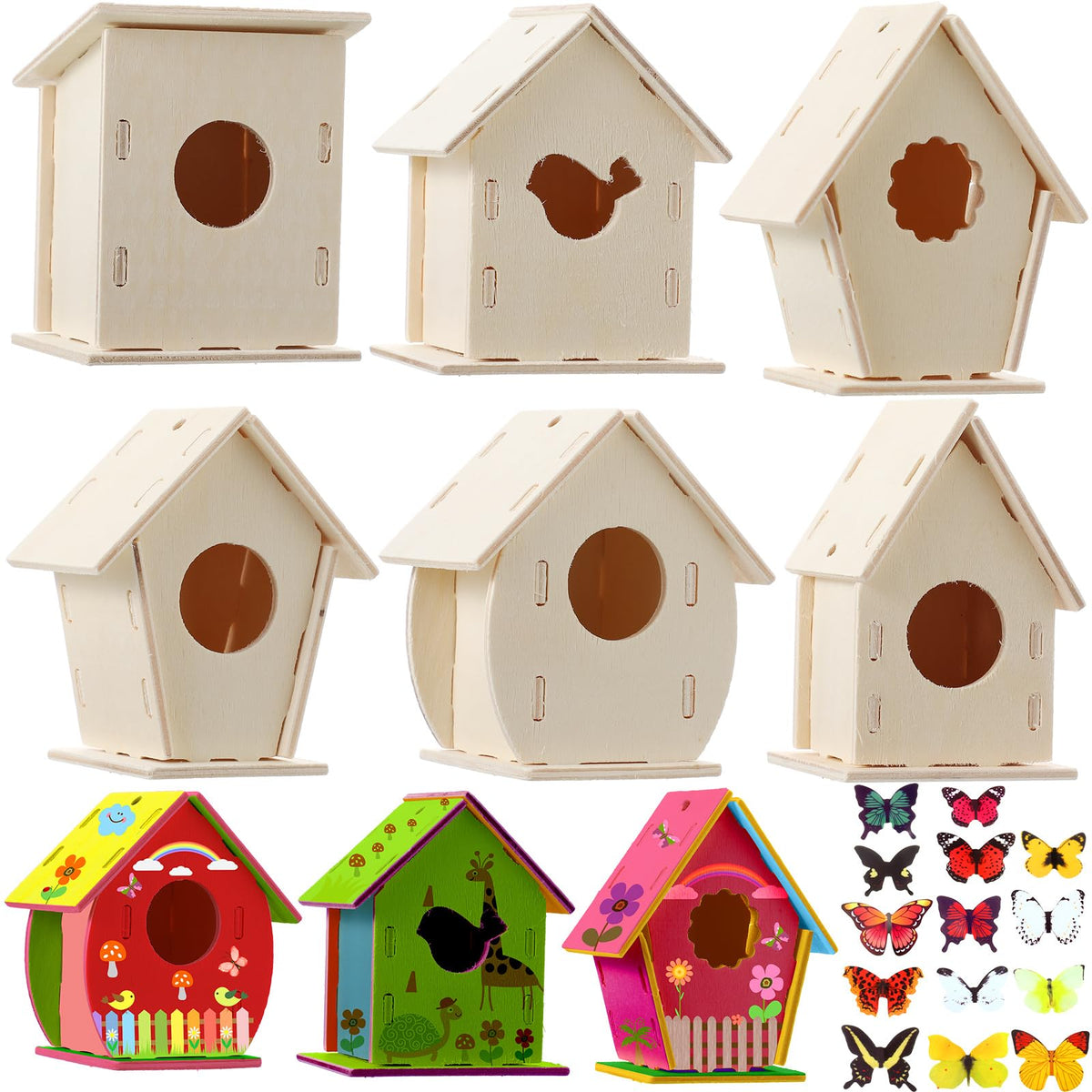 Sawysine birdhouse kit with six shapes for painting and display