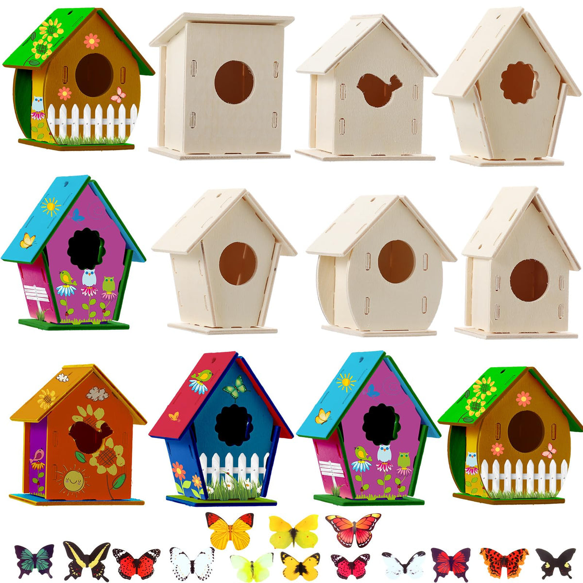 Sawysine birdhouse kit with six shapes ready for painting