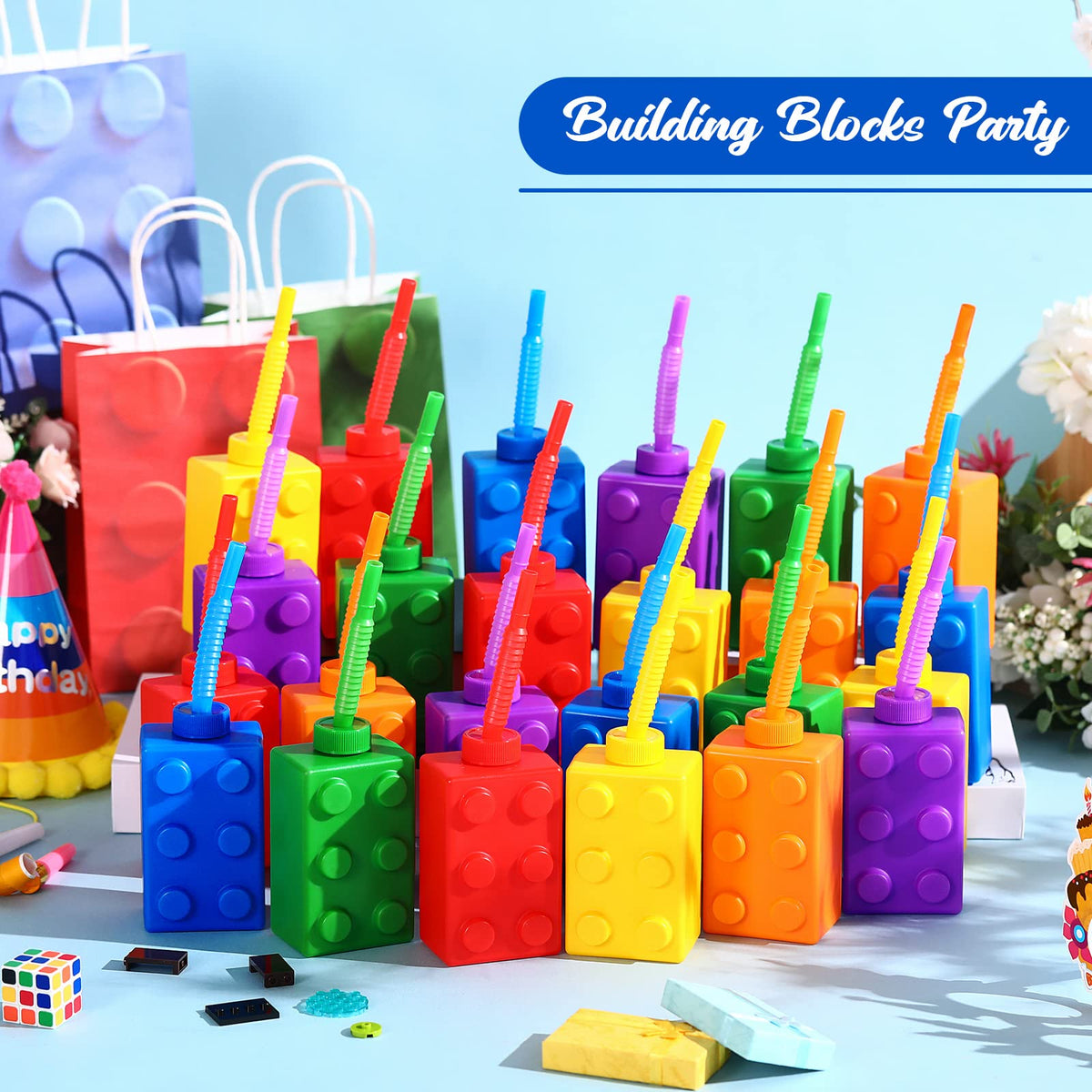 Sawysine blue brick cup with lid and straw, spill-reducing design for kids