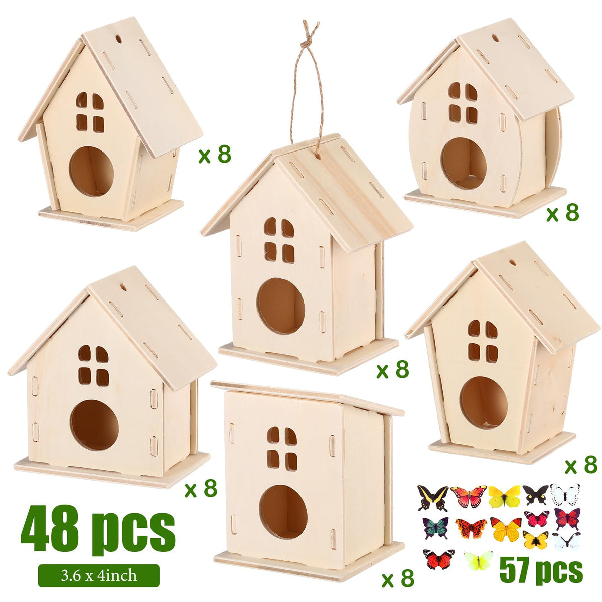 Sawysine wooden birdhouses pack of 48 for painting and assembly.