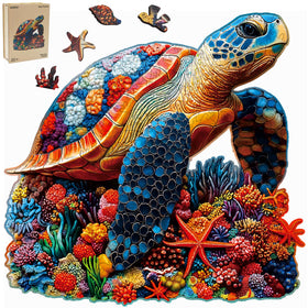 SAWZOO coral sea turtle puzzle box showcases premium 5mm wood durability.