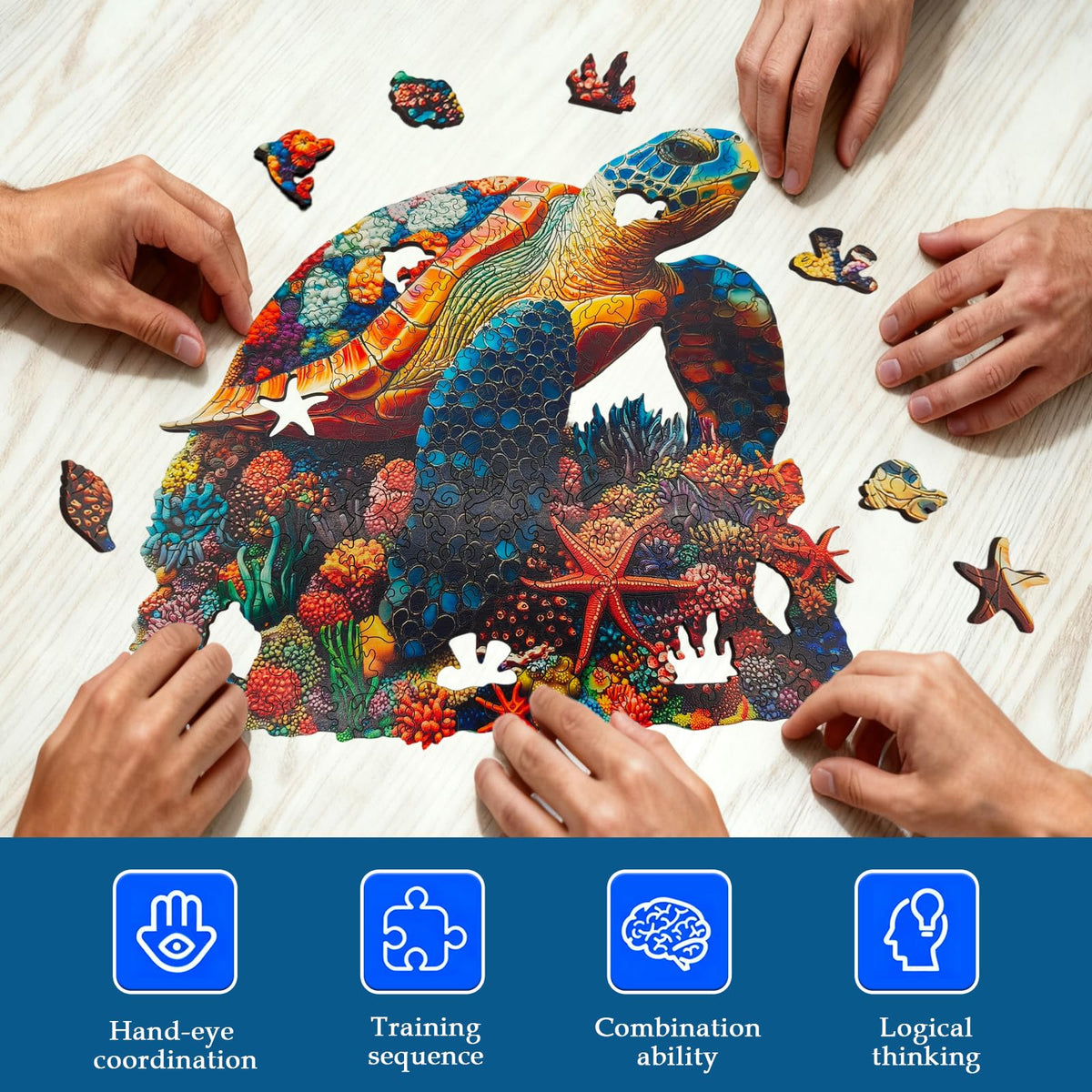 SAWZOO puzzle assembled view reveals intricate sea turtle design.