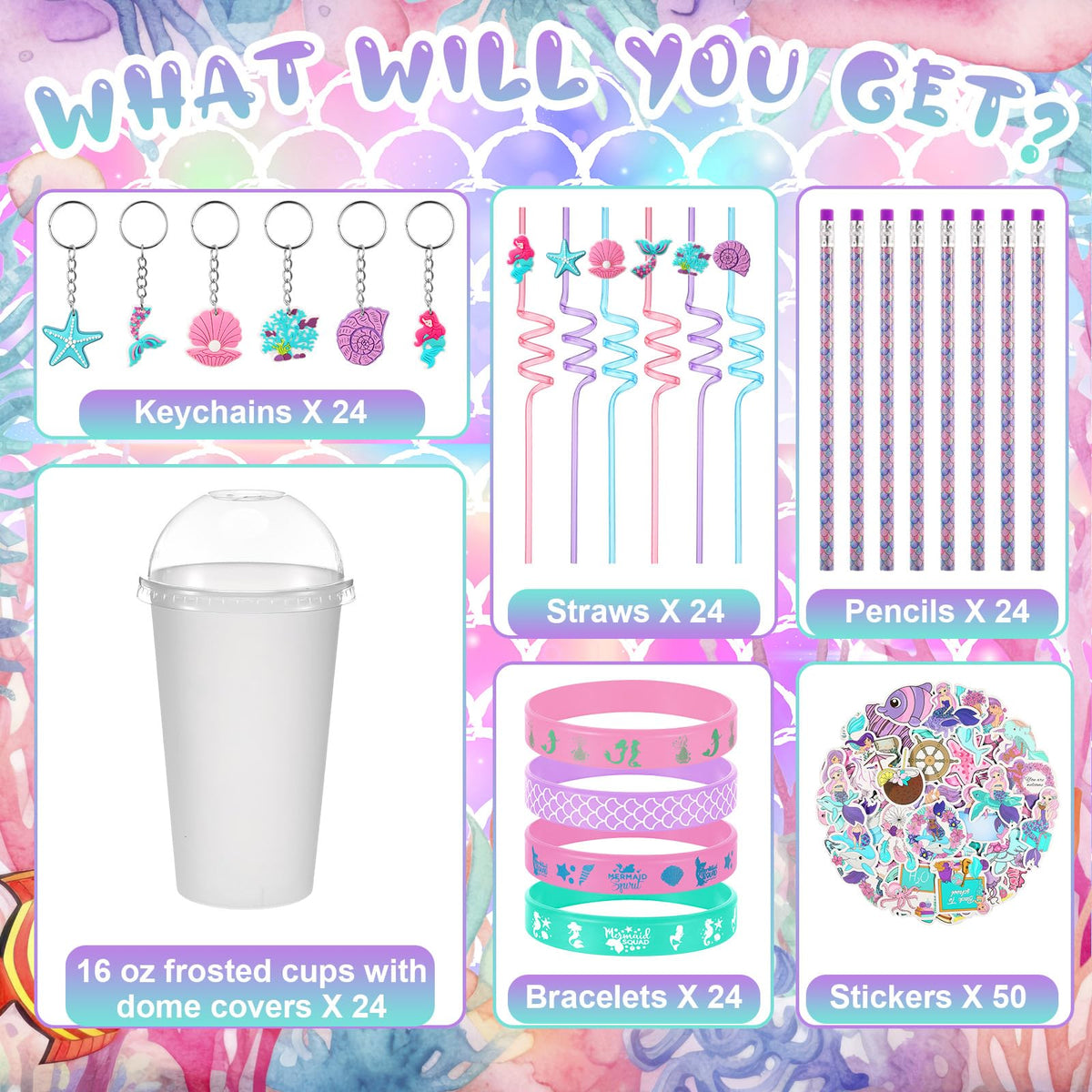 Saypacck mermaid dome lids securely seal cups for take-home gifts