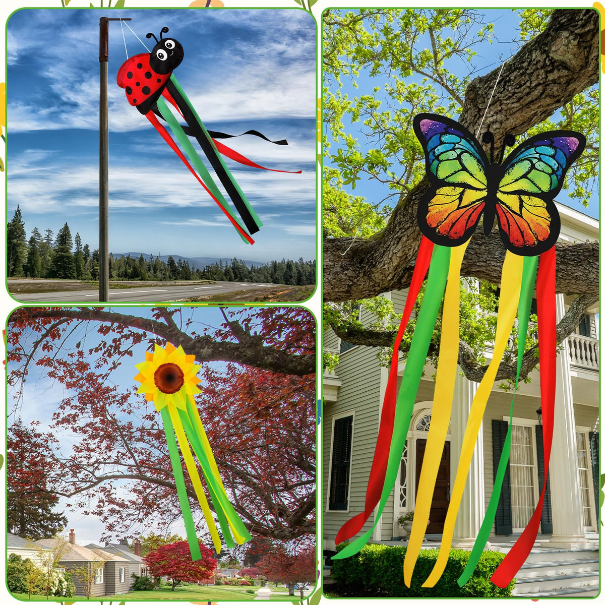Saysurey butterfly wind sock set enhances patio visuals.