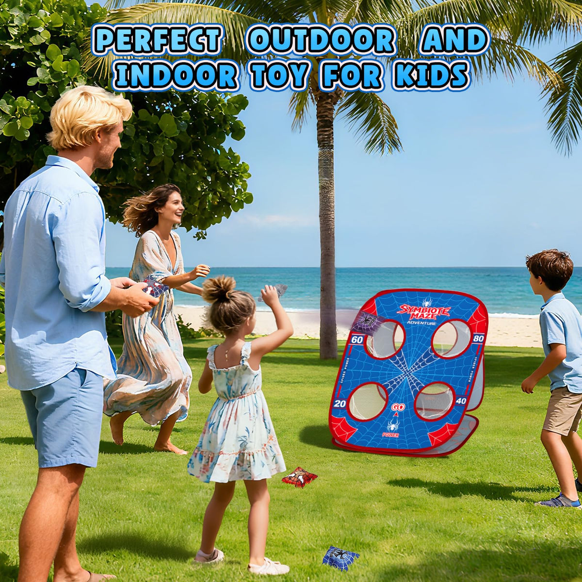 Scarmat spider bean bag toss gift-ready packaging boosts party appeal.