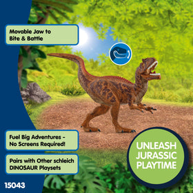 Schleich Allosaurus figure in an action pose to spark imagination