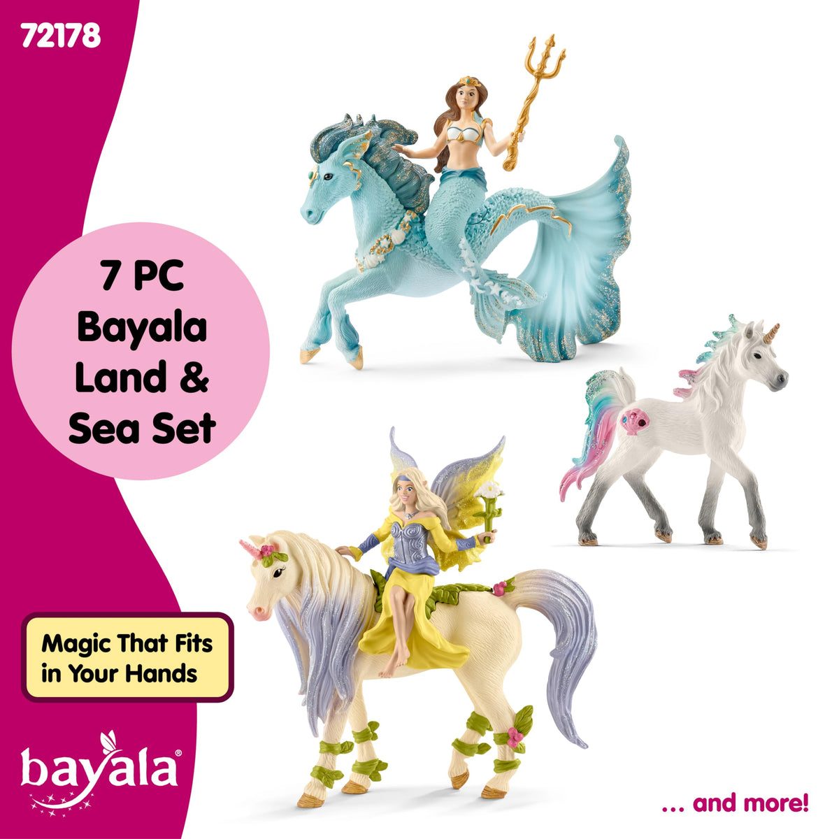 Schleich Bayala glittery wings and fins enhance fantasy detail.