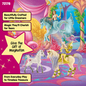 Schleich Bayala figures' golden accents highlight premium fantasy details.