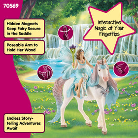 Hidden magnetic saddle keeps Eyela secure on the unicorn during pretend rides.