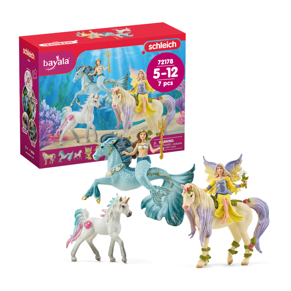 Schleich Bayala mermaid Eyela with seahorse for imaginative underwater adventures.
