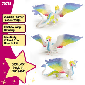 Schleich Bayala Rainbow Dragon glittering body sparkling during storytelling.
