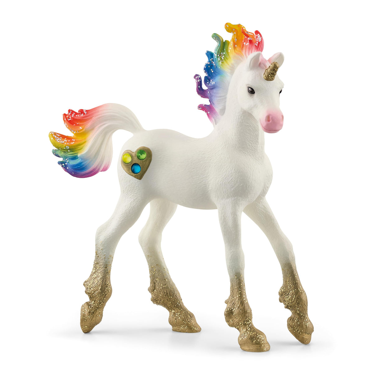 Schleich Bayala unicorn figurine close-up highlights detailed paintwork and durable design.