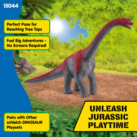 Schleich Brachiosaurus on a wooden surface for durable display