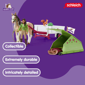 Schleich camping wagon trailer offers portable campsite for pretend journeys.