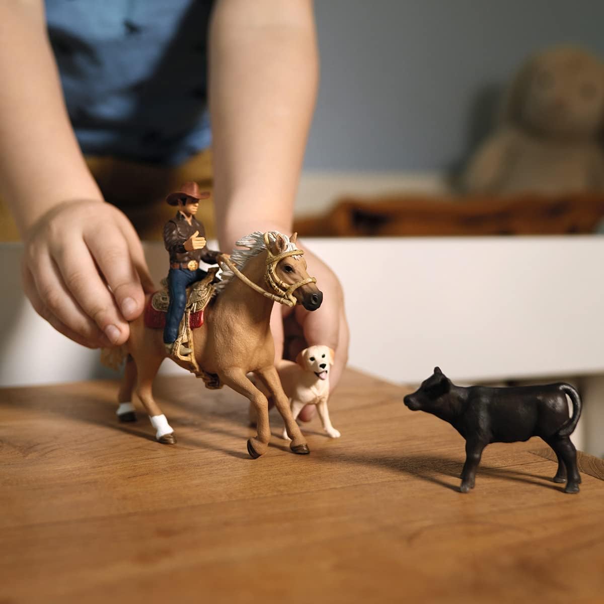 Schleich cowboy rider figurine adds authentic Western charm to playtime.