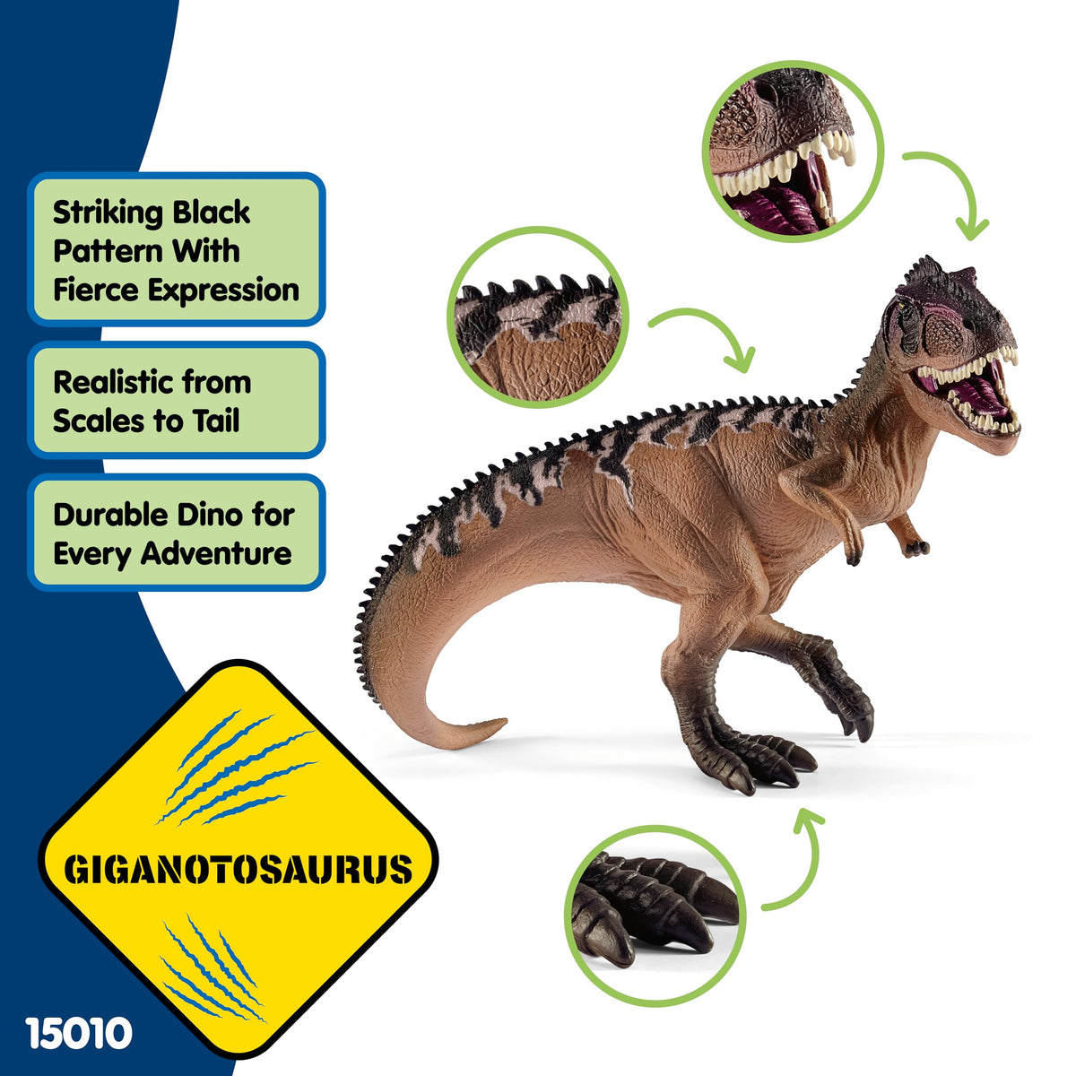 Schleich Giganotosaurus detailed skin textures enhance realism during playtime.