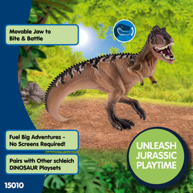 Schleich Giganotosaurus open-mouth pose supports dynamic storytelling adventures.