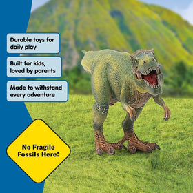 Schleich dinosaurs together in a diorama for imaginative battles