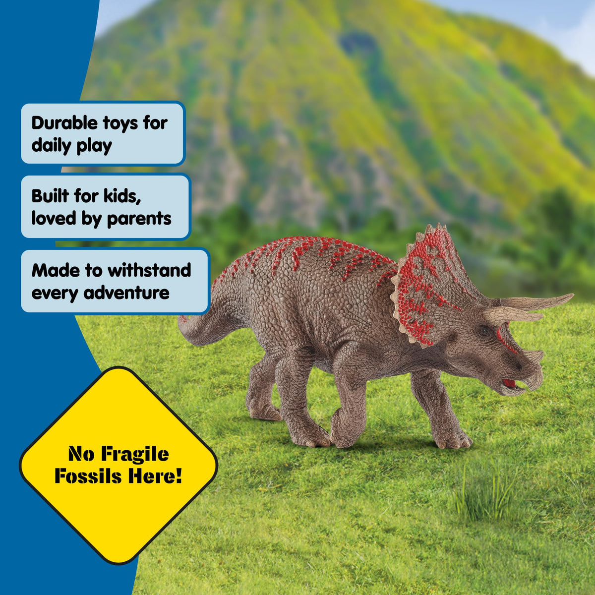 Schleich Triceratops beak feature supports plant-snipping behavior insight.
