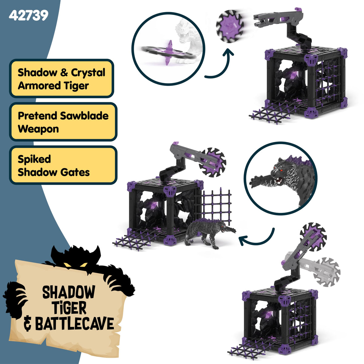 Schleich Eldrador Battle Cave sawblade launcher in action-ready pose.