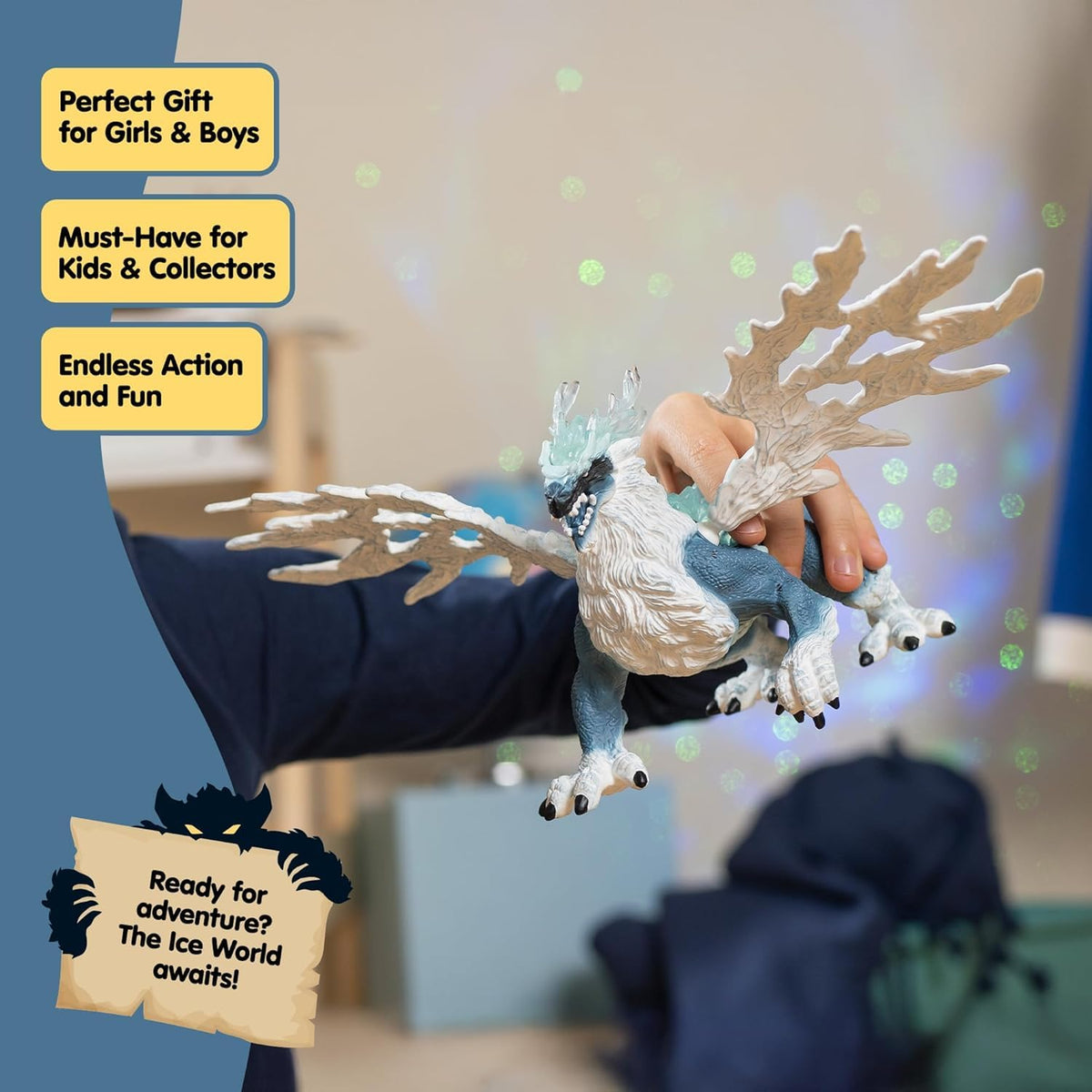 Schleich Eldrador Ice Dragon detailed skin with icy blue tones for lifelike display.