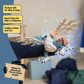 Schleich Eldrador Ice Dragon detailed skin with icy blue tones for lifelike display.