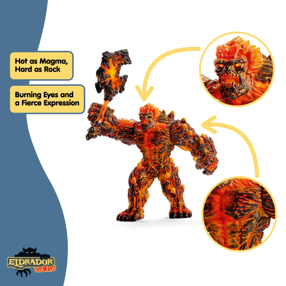 Schleich Eldrador Lava Monster textured skin detail enhances fantasy realism.