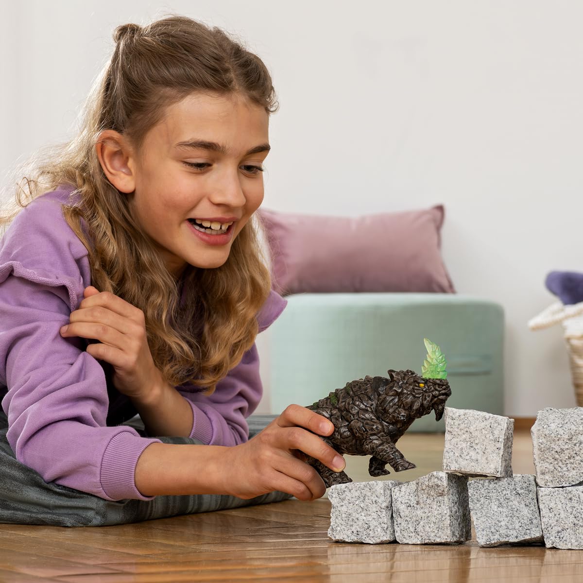 Schleich Eldrador Stone Battle Rhino side view with dynamic posture for action storytelling