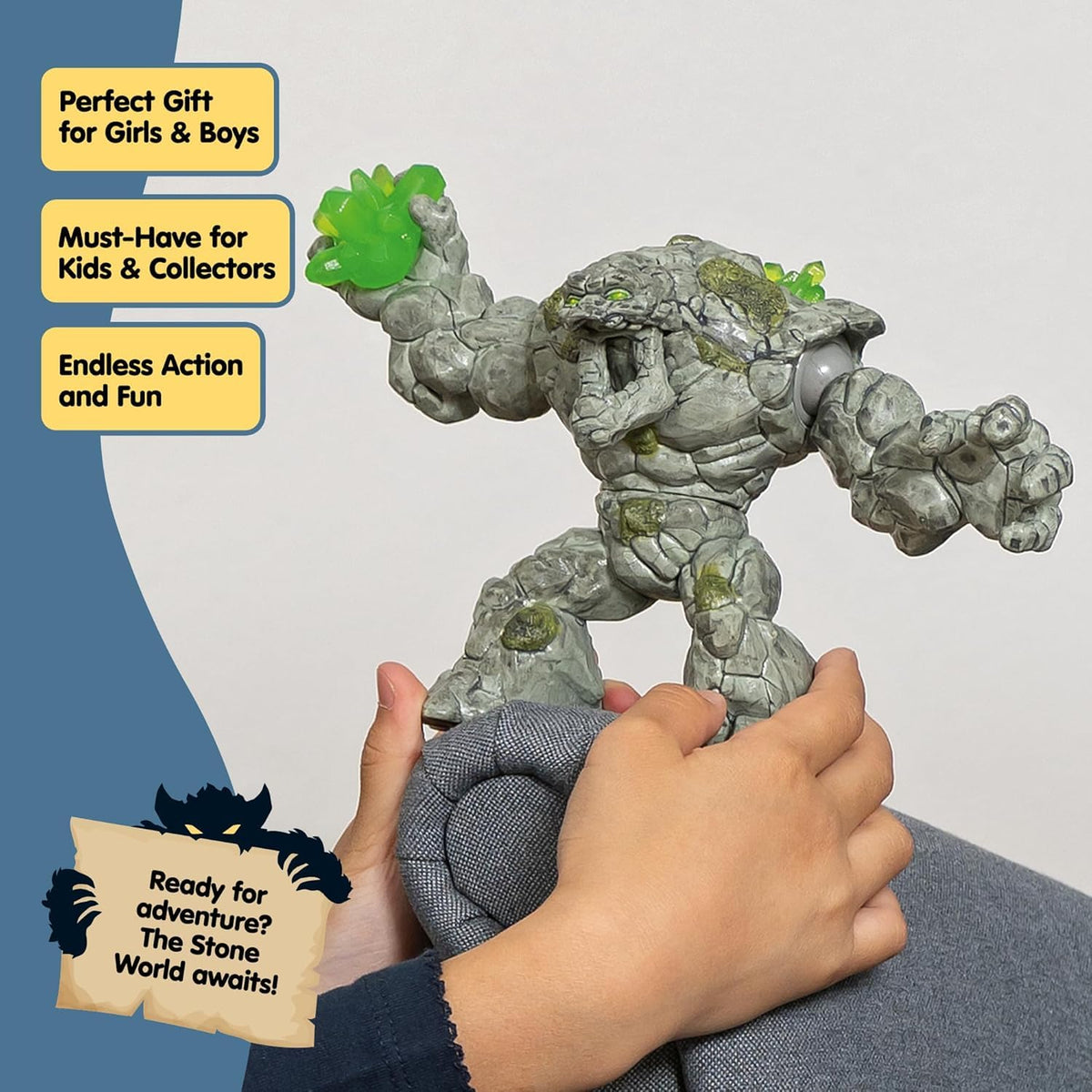 Stone monster with movable arms allows dynamic pose for epic battles.