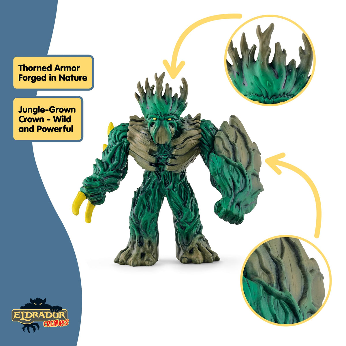 Schleich Eldrador tree-beast bark texture adds realistic jungle detail.