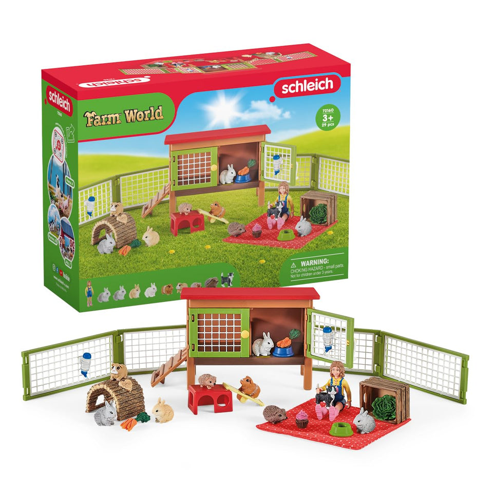 Schleich Farm World 26-piece little pets pen image shows a detailed scene for imaginative exploration.