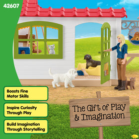 Schleich Pet Hotel scratching post image for grooming and routines.