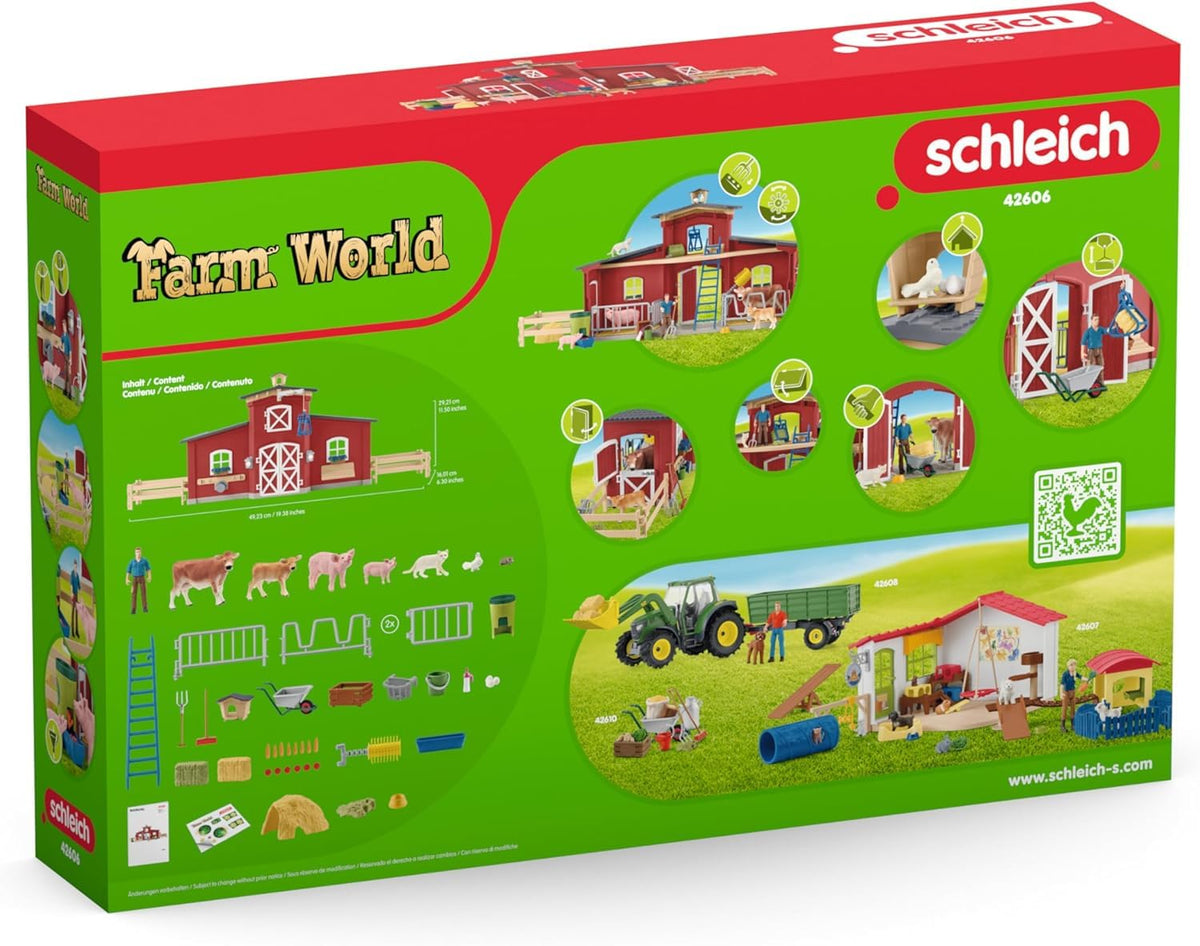 Schleich Farm World Red Barn Playset bird perched near the fence