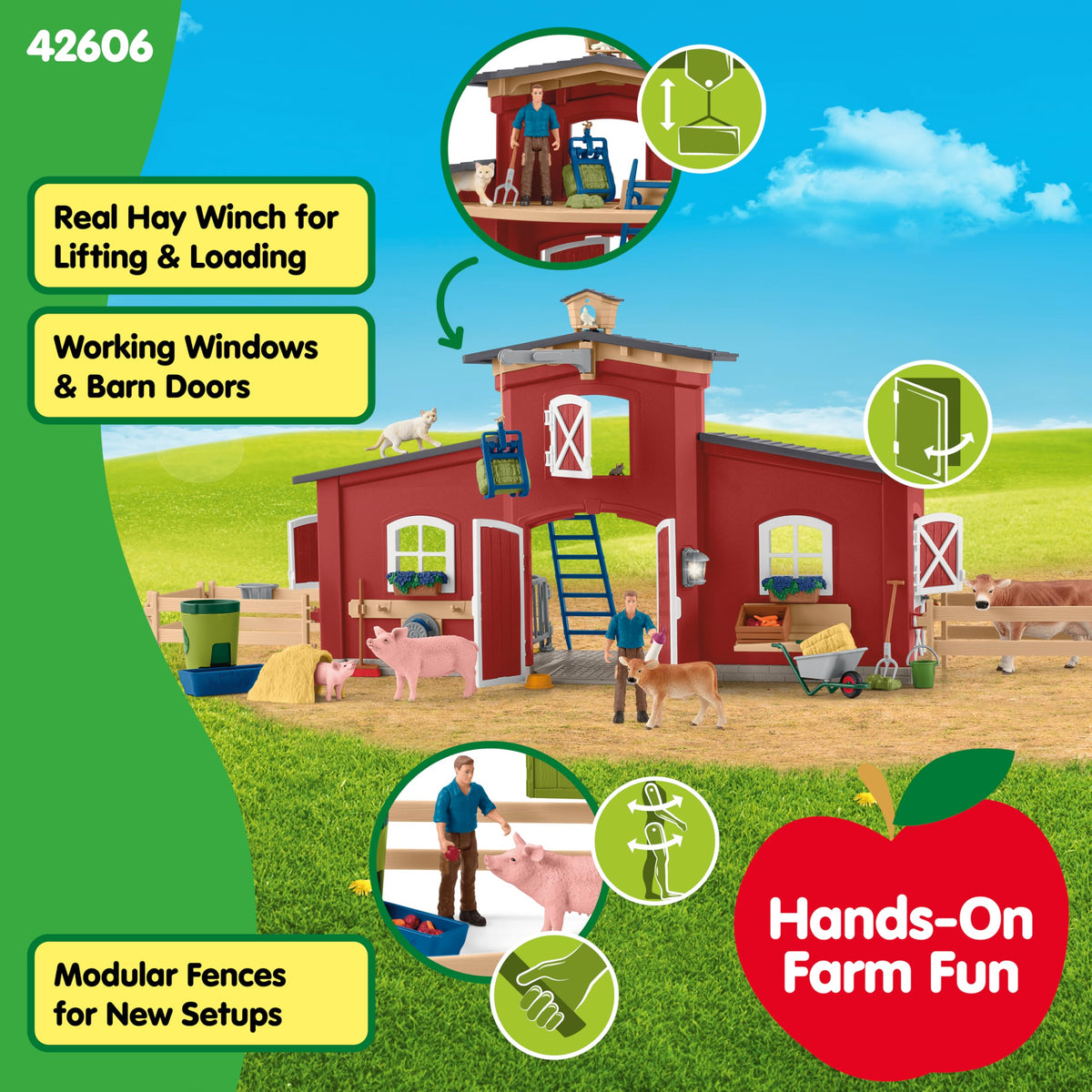Schleich Farm World Red Barn Playset calf and pig for farm life play