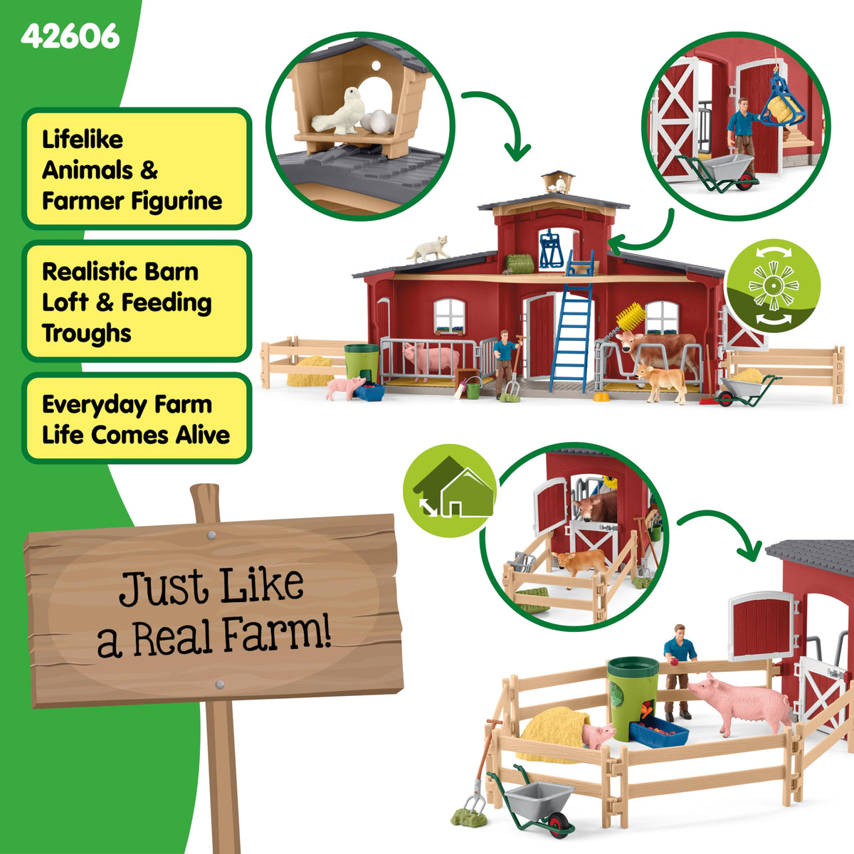 Schleich Farm World Red Barn Playset cow figure with calf for nurturing scenes