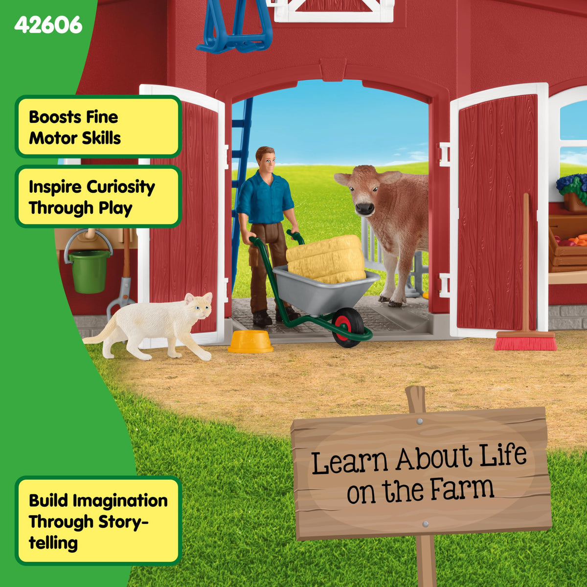Schleich Farm World Red Barn Playset piglet and kitten in action