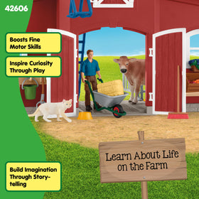 Schleich Farm World Red Barn Playset piglet and kitten in action